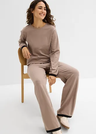 Katoenen joggingpak (dubbele set van 2 stuks) • taupe-zwart • bonprix online shop