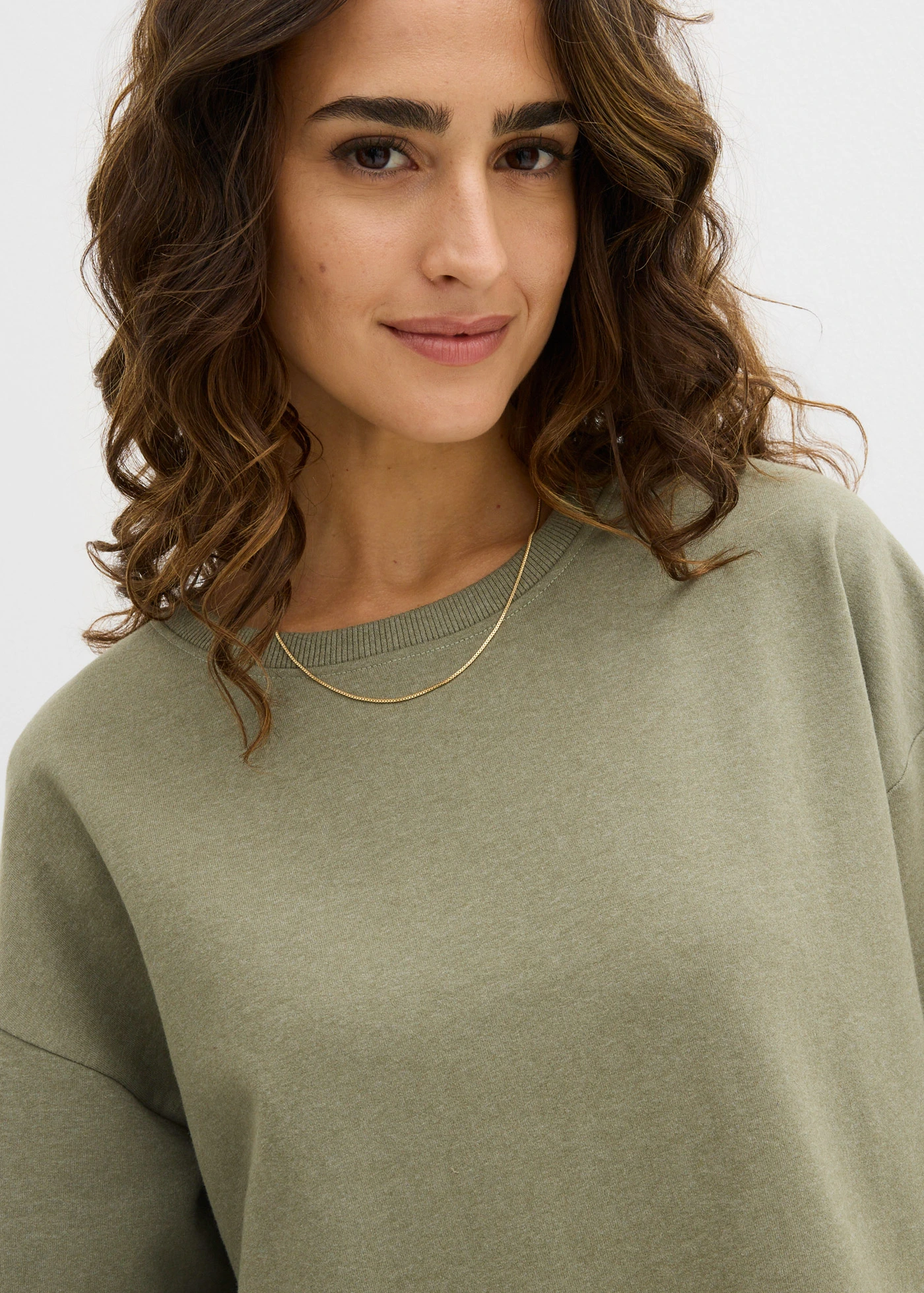 Sweatjurk met geweven rok • olijfgroen • bonprix online shop