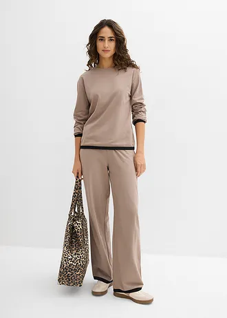Katoenen joggingpak (dubbele set van 2 stuks) • taupe-zwart • bonprix online shop