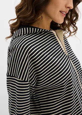 Bluza rozpinana w paski z mieszanki bawełny • czarny-jasny piaskowy w paski • sklep bonprix