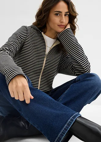 Jachetă casual în dungi, din material cu bumbac • negru-bej nisipiu mat dungat • magazin bonprix