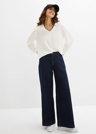 Tuniekblouse van soepele viscose, Kleur: wolwit-zwart