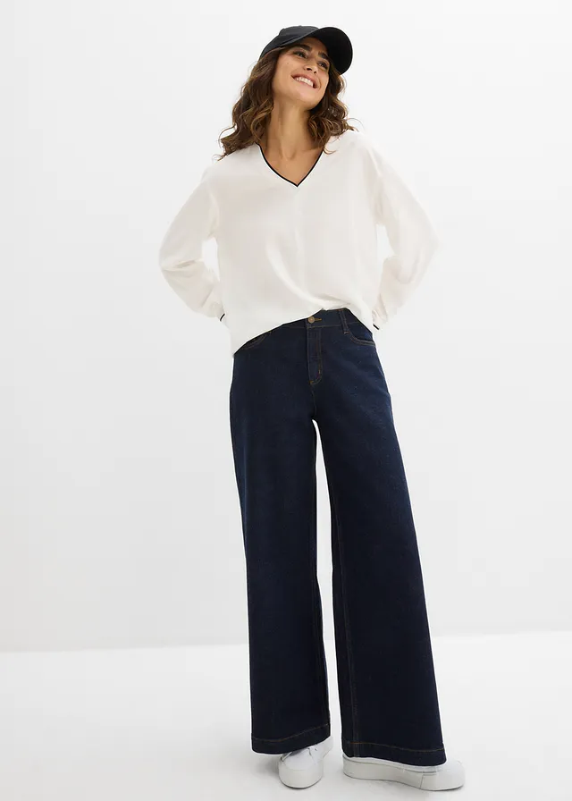 Blouse en viscose fluide, Couleur: écru/noir