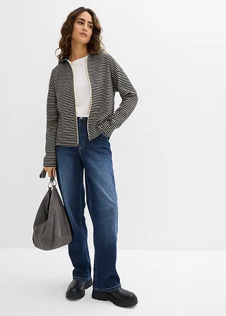 Bluza rozpinana w paski z mieszanki bawełny • czarny-jasny piaskowy w paski • sklep bonprix