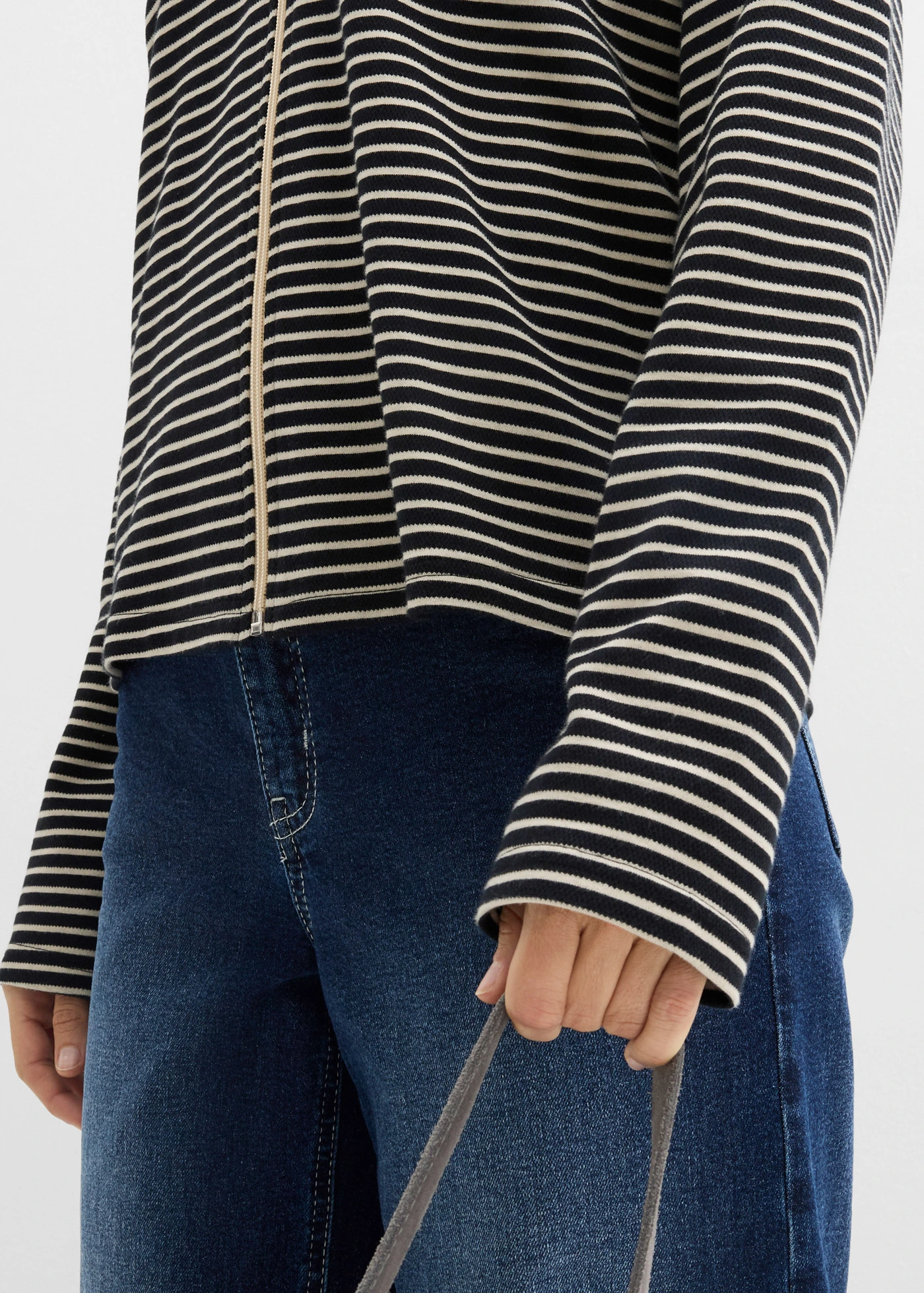 Bluza rozpinana w paski z mieszanki bawełny • czarny-jasny piaskowy w paski • sklep bonprix