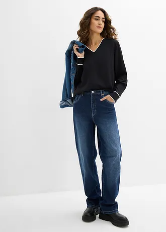 Tuniekblouse van soepele viscose, Kleur: zwart/wolwit