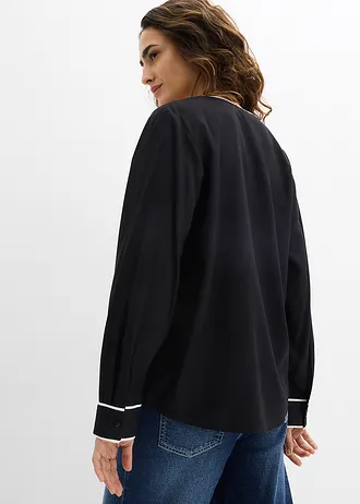 Tuniekblouse van soepele viscose, Kleur: zwart/wolwit