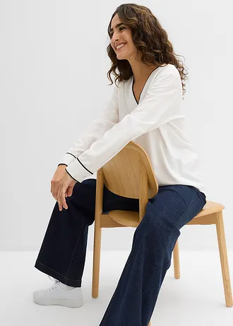 Tunika blúz puha viszkózból • gyapjúfehér/fekete • bonprix áruház