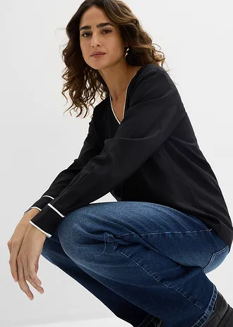 Bluză tip tunică din viscoză fluidă • negru/ecru • magazin bonprix