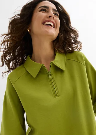 T-shirt à col zippé • vert mousse • Boutique bonprix