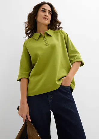 T-shirt à col zippé • vert mousse • Boutique bonprix