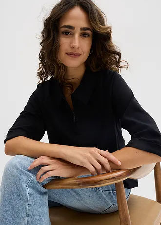 T-shirt à col zippé • noir • Boutique bonprix