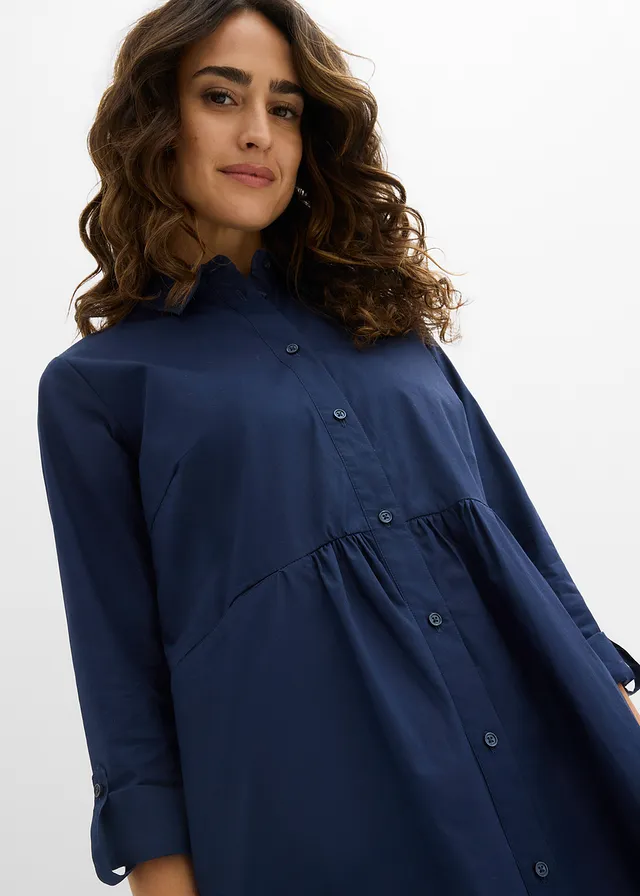 Rochie tip cămașă din bumbac 100% • bleumarin • magazin bonprix