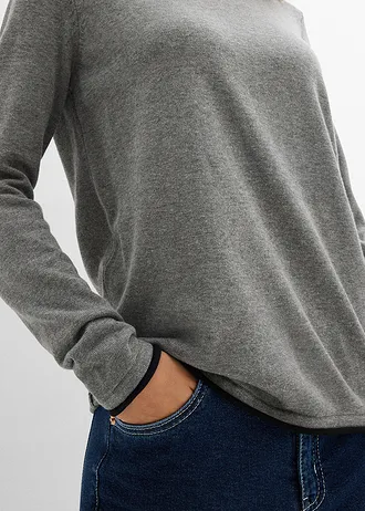 Pulover din tricotaj fin din mix de bumbac • gri melanj/negru • magazin bonprix