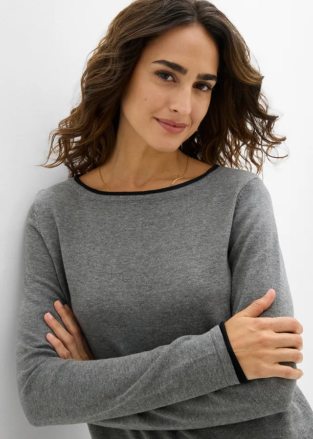 Pull en fine maille de coton mélangé • gris chiné/noir • product-page.page-title-suffix