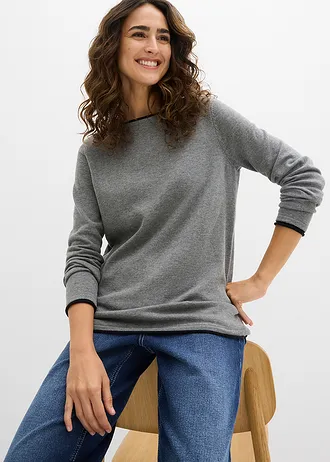 Fijn gebreide trui van katoenmix • grijs gemêleerd-zwart • bonprix online shop