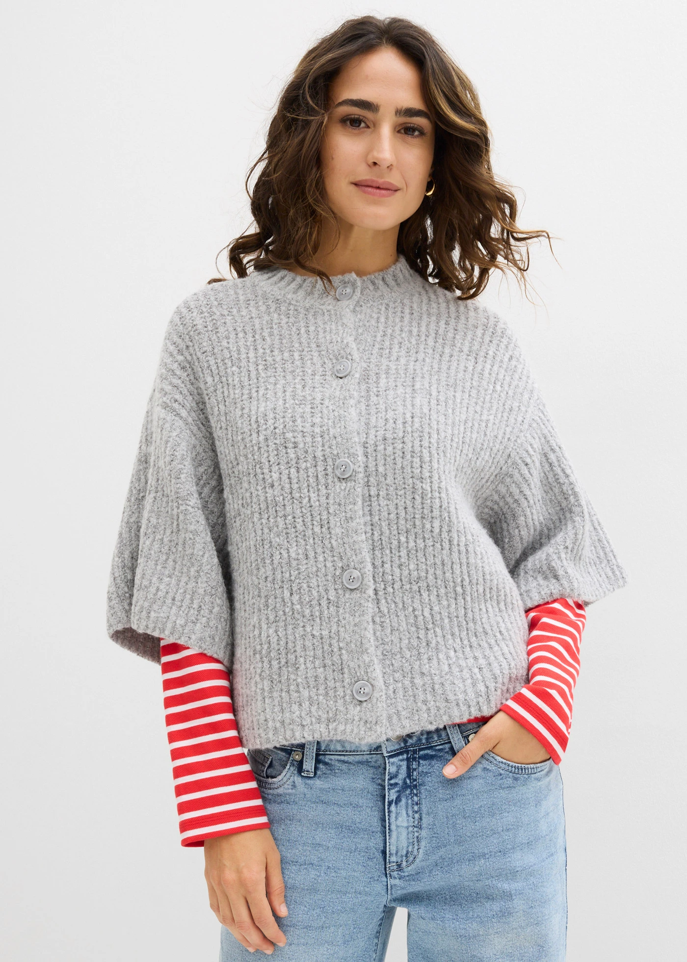 Sweter rozpinany • szary melanż • sklep bonprix