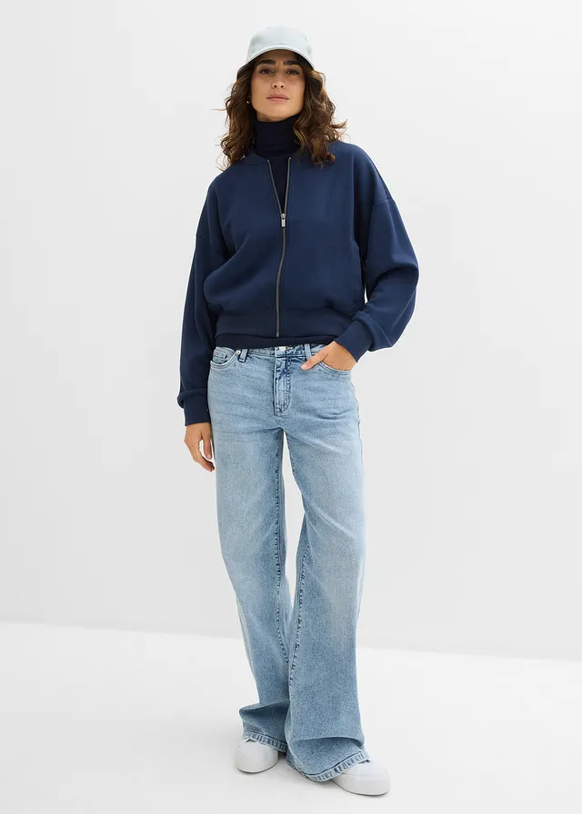 Blouson doux en sweat, Couleur: bleu foncé