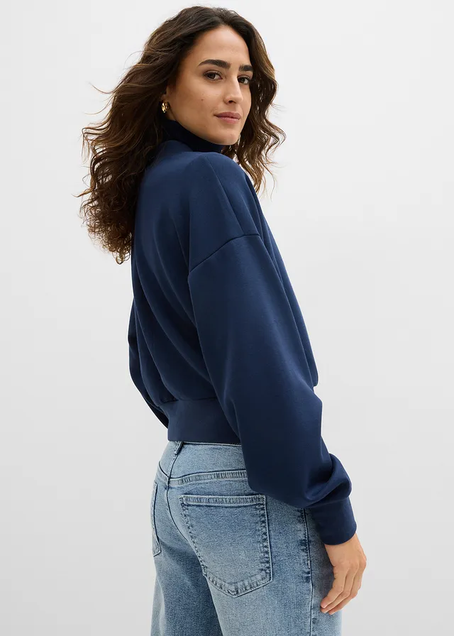 Blouson doux en sweat, Couleur: bleu foncé