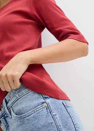 Lot de 2 t-shirts en coton côtelé • rouge cerise/bleu foncé • Boutique bonprix