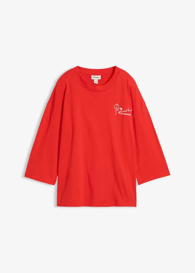 T-shirt boxy 100% coton, Couleur: fraise-écru
