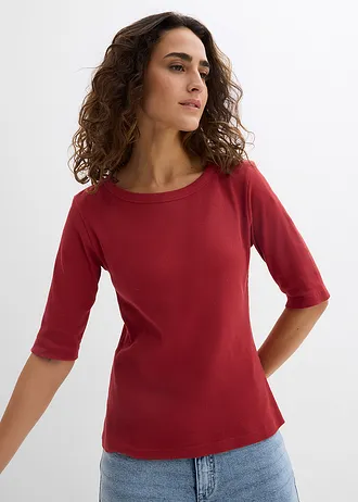 Geribd shirt met biologisch katoen (set van 2) • kersenrood/donkerblauw • bonprix online shop