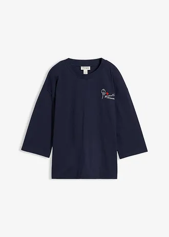 Boxy shirt van puur katoen, Kleur: donkerblauw-wolwit