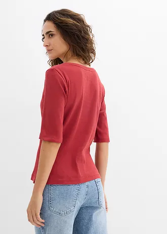 Geribd shirt met biologisch katoen (set van 2) • kersenrood/donkerblauw • bonprix online shop