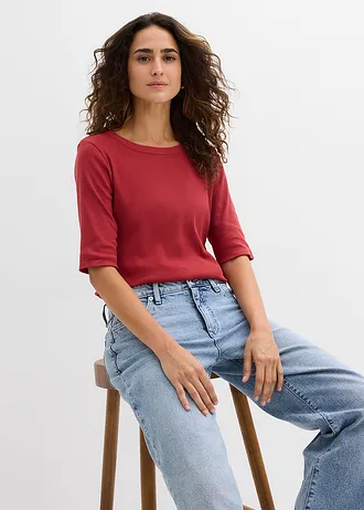 Lot de 2 t-shirts en coton côtelé • rouge cerise/bleu foncé • Boutique bonprix