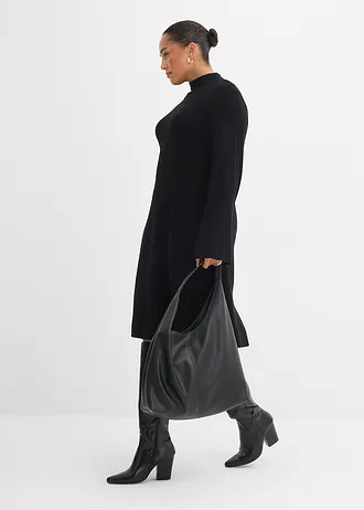 Kötött ruha A-fazonban, viszkóz keverékből, szín: fekete