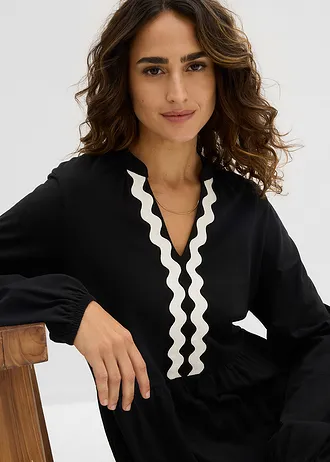 Rochie din jerse • negru/ecru • magazin bonprix