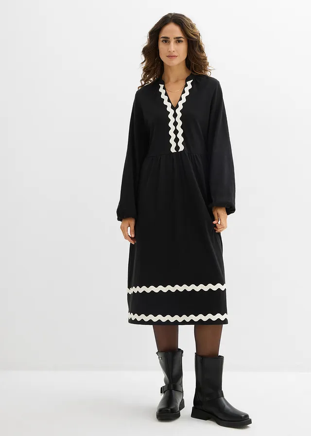 Robe en jersey, Couleur: noir-écru