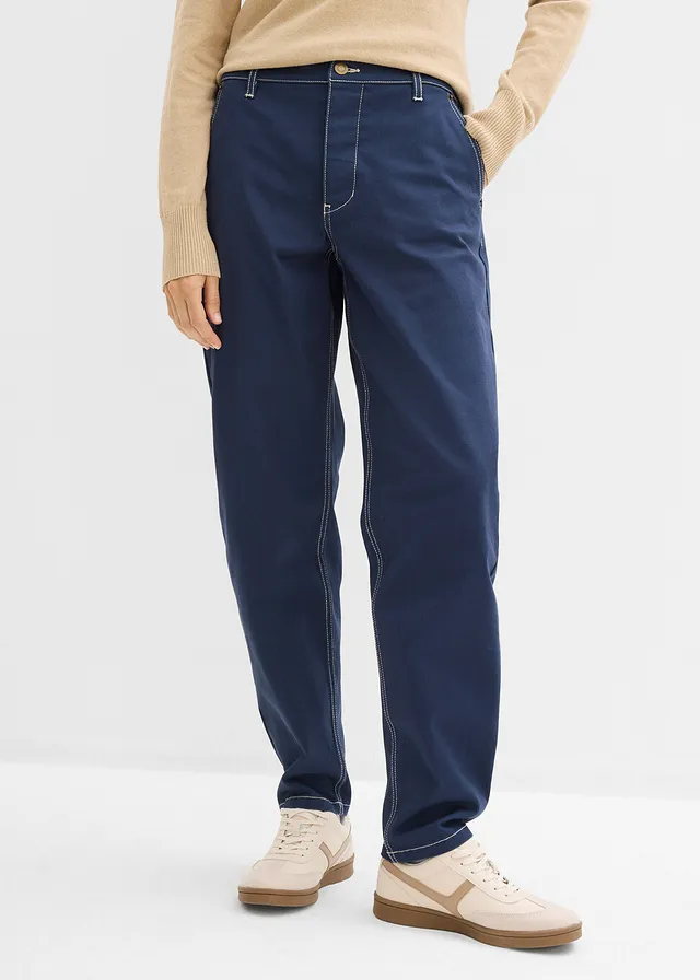 Pantalon en twill barrel, Couleur: bleu foncé