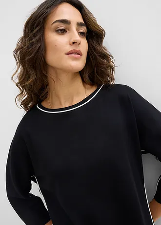 Rochie din tricot din bumbac organic cu paspoal în contrast • negru • magazin bonprix