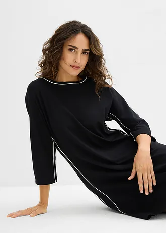 Rochie din tricot din bumbac organic cu paspoal în contrast • negru • magazin bonprix