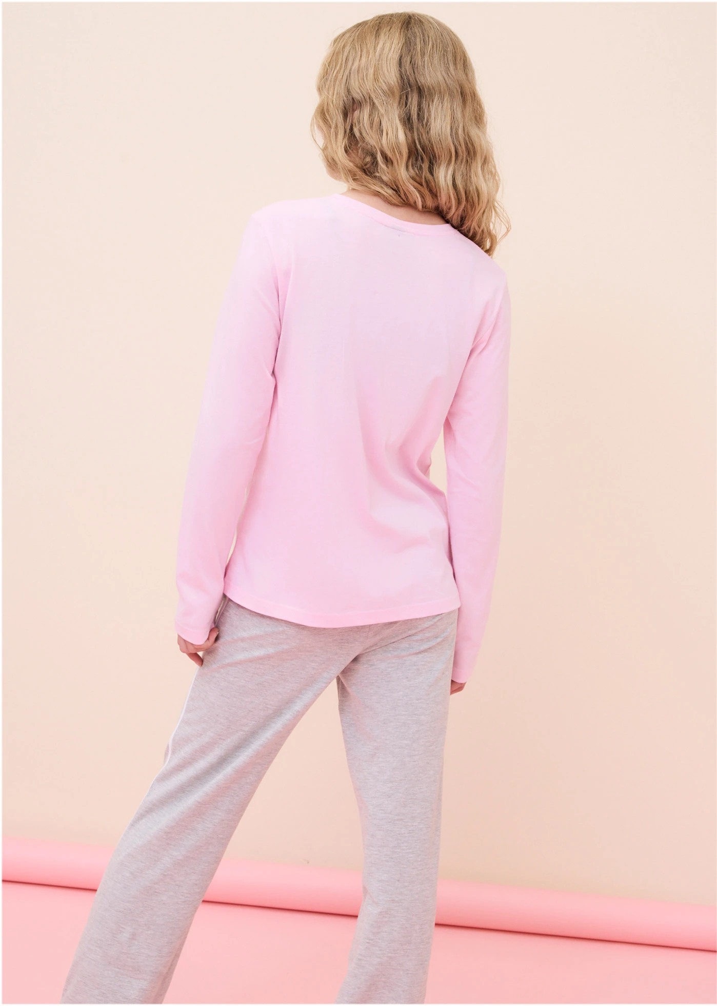 Lot de 5 T-shirts manches longues 100% coton • roseau clair+bleu poudré+rose cristal+bleu mat+gris clair chiné • Boutique bonprix