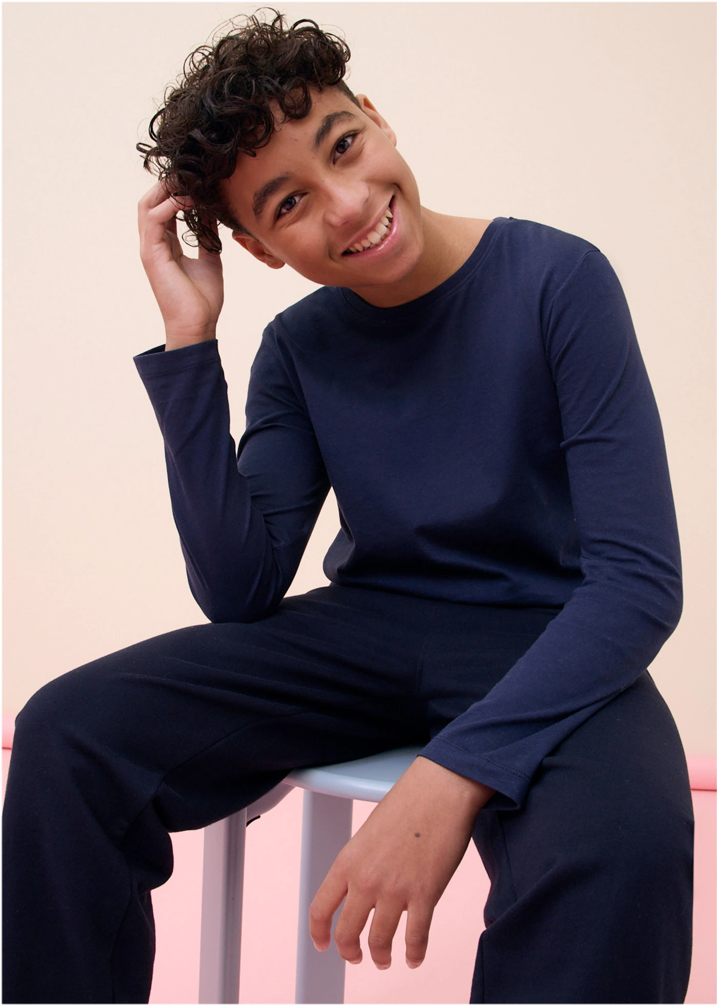 Lot de 5 T-shirts manches longues coton • noir+vert mousse+anthracite chiné+blanc+bleu foncé • Boutique bonprix