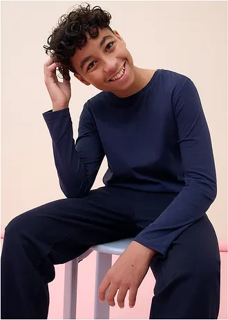 Lot de 5 T-shirts manches longues • noir+vert mousse+anthracite chiné+blanc+bleu foncé • Boutique bonprix