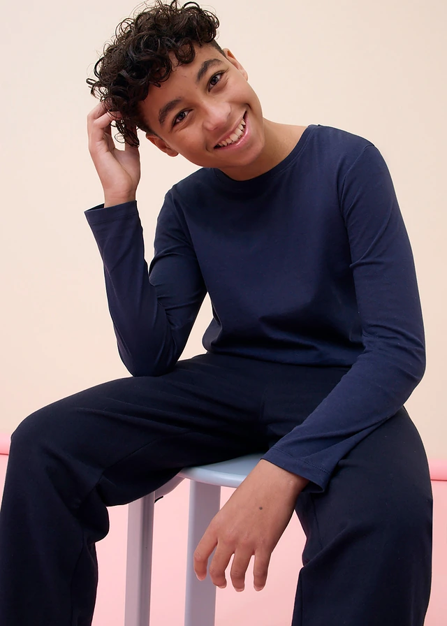 Longsleeve met biologisch katoen (set van 5), Kleur: zwart+mosgroen+antraciet gemêleerd+wit+donkerblauw