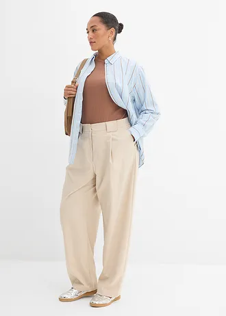 Barrel broek met hoge taille, Kleur: lichtsand gemêleerd