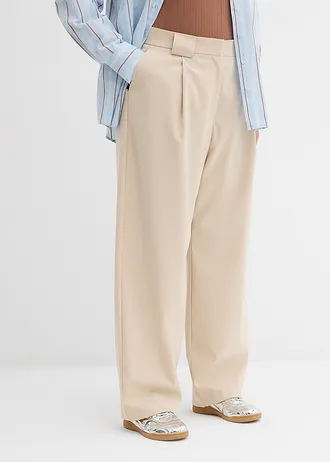 Barrel broek met hoge taille, Kleur: lichtsand gemêleerd