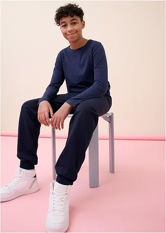 Bluză tricot cu mâneci lungi cu bumbac organic (set/5 buc.) • negru+verde+gri-antracit melanj+alb+bleumarin • magazin bonprix