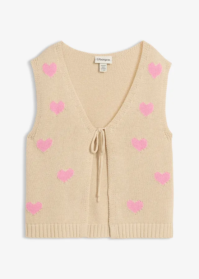 Gebreid vest van een katoenmix, Kleur: lichtsand-roze