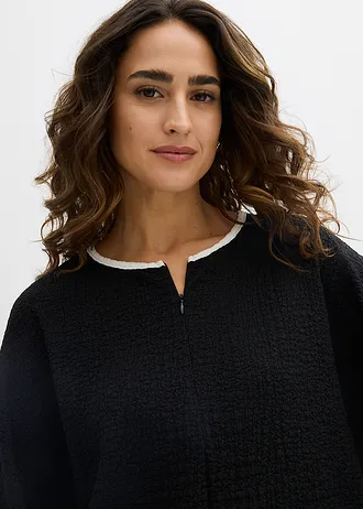 Oversized shirt met biezen in contrastkleur • zwart/wolwit • bonprix online shop