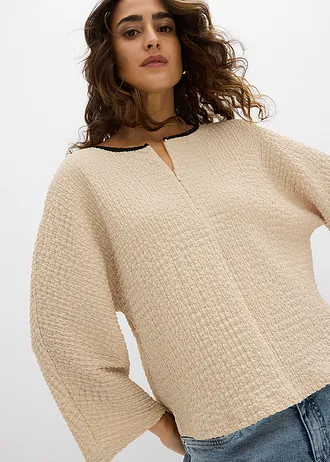 Oversized shirt met biezen in contrastkleur • lichtsand-zwart • bonprix online shop