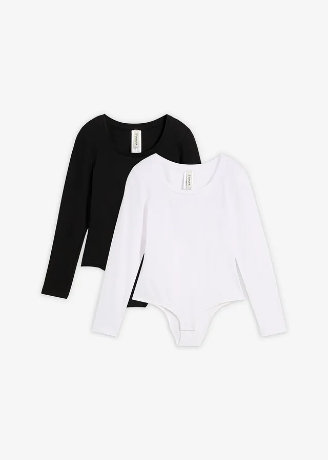 Body met zacht katoen (set van 2), Kleur: wit+zwart
