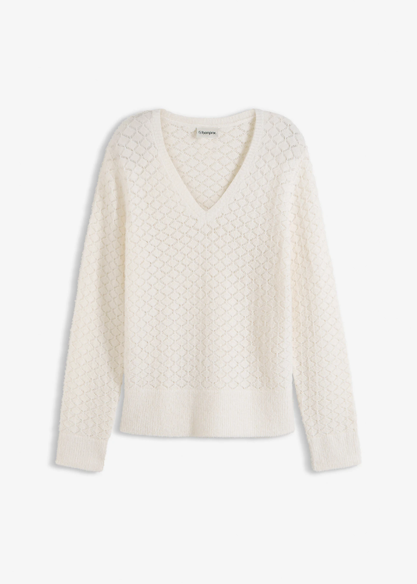 Pull ajouré avec fil peluche • blanc nacré • Boutique bonprix