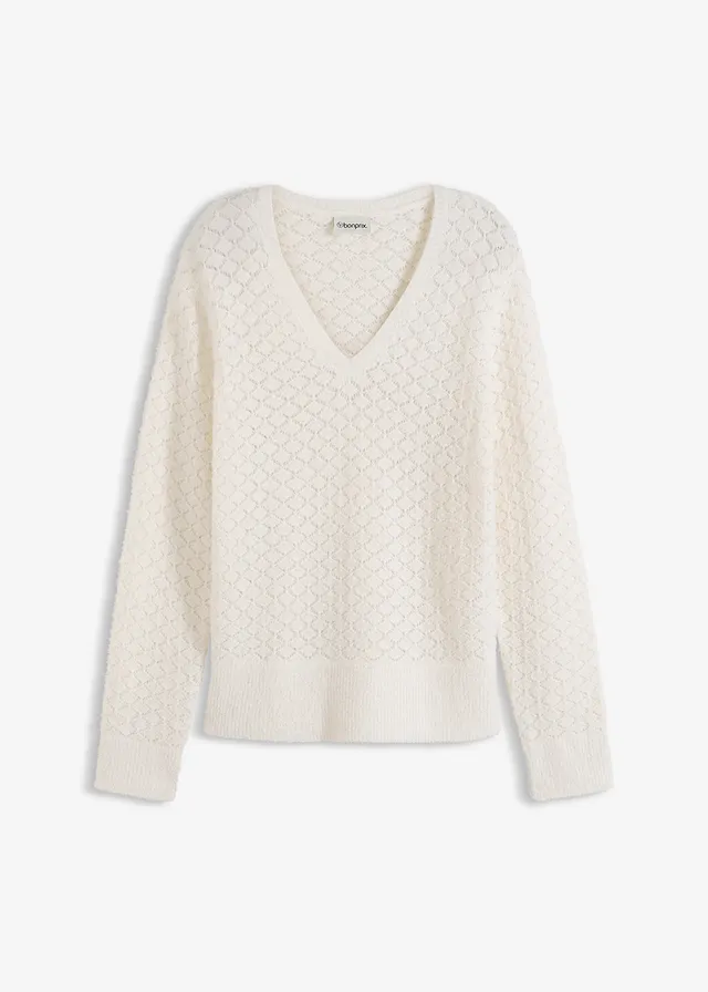 Pull ajouré avec fil peluche • blanc nacré • Boutique bonprix