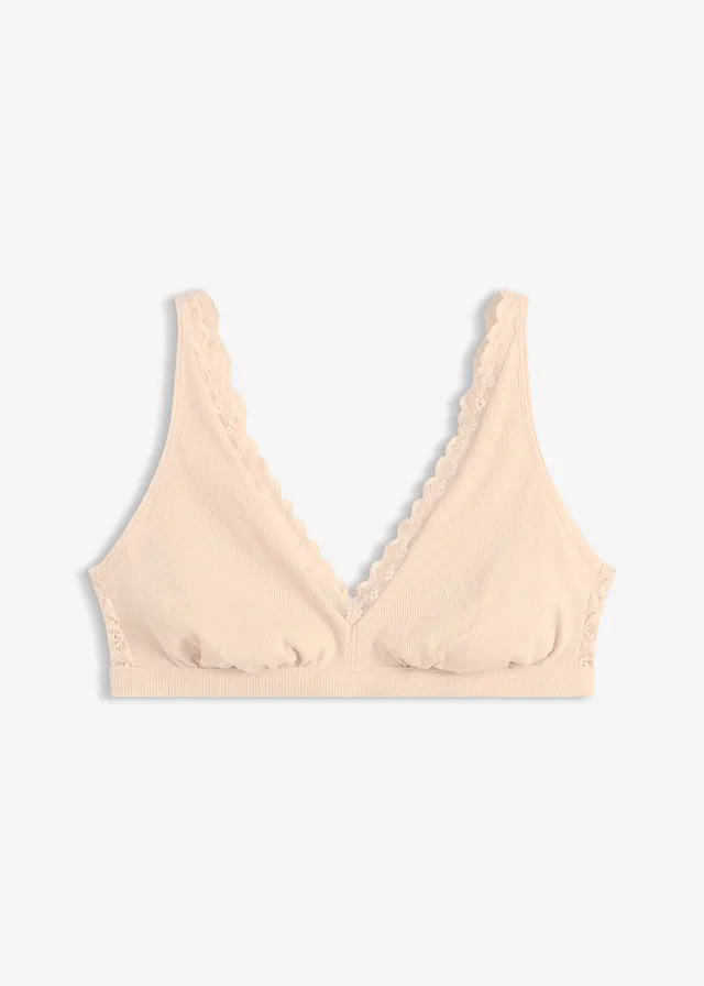 Brassière côtelée avec coton et dentelle, Couleur: rose soie