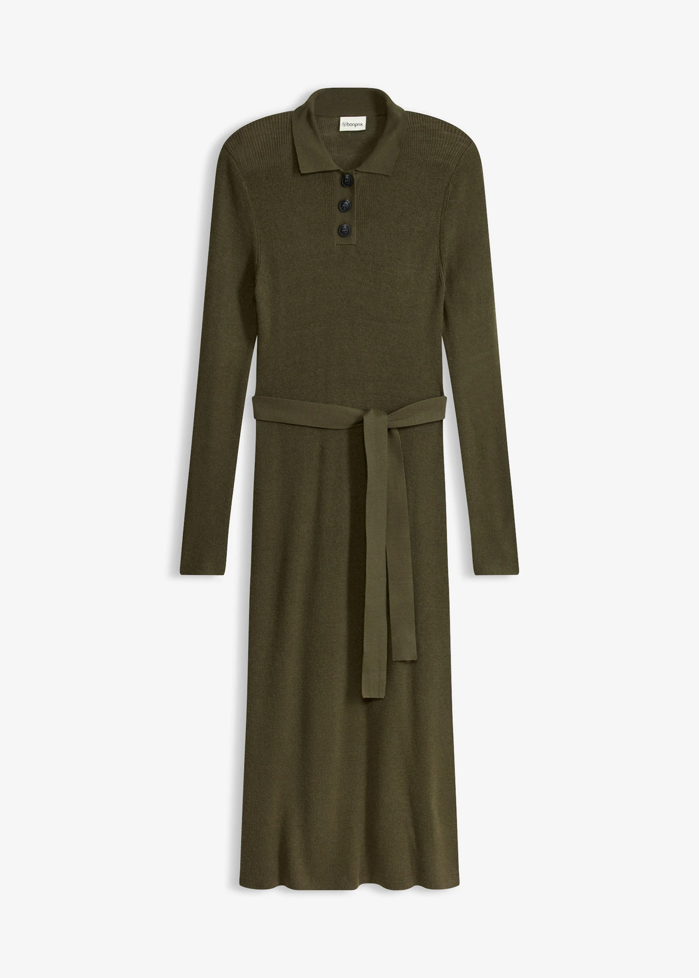 Sukienka dzianinowa z prążkowanej mieszanki wiskozy • ciemnooliwkowy • sklep bonprix